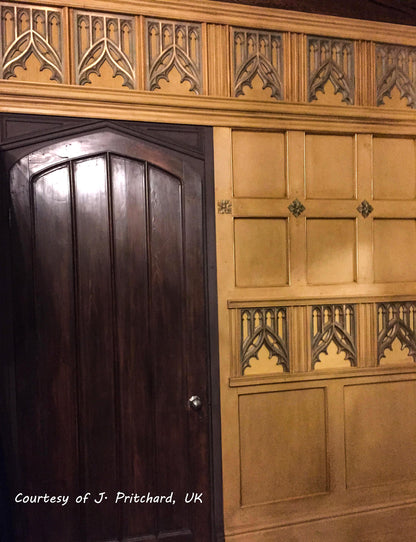 PAIR of PNL-40 Wood Carved Gothic Screen Arch Panels,  11"Wx14"H, Unfinished