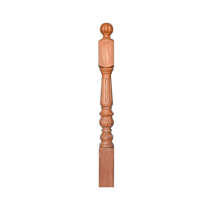 NWL-02 Solid Acanthus Carved Fluted Stair Newel Post, 5"x5"x48-1/8", Unfinished, Single