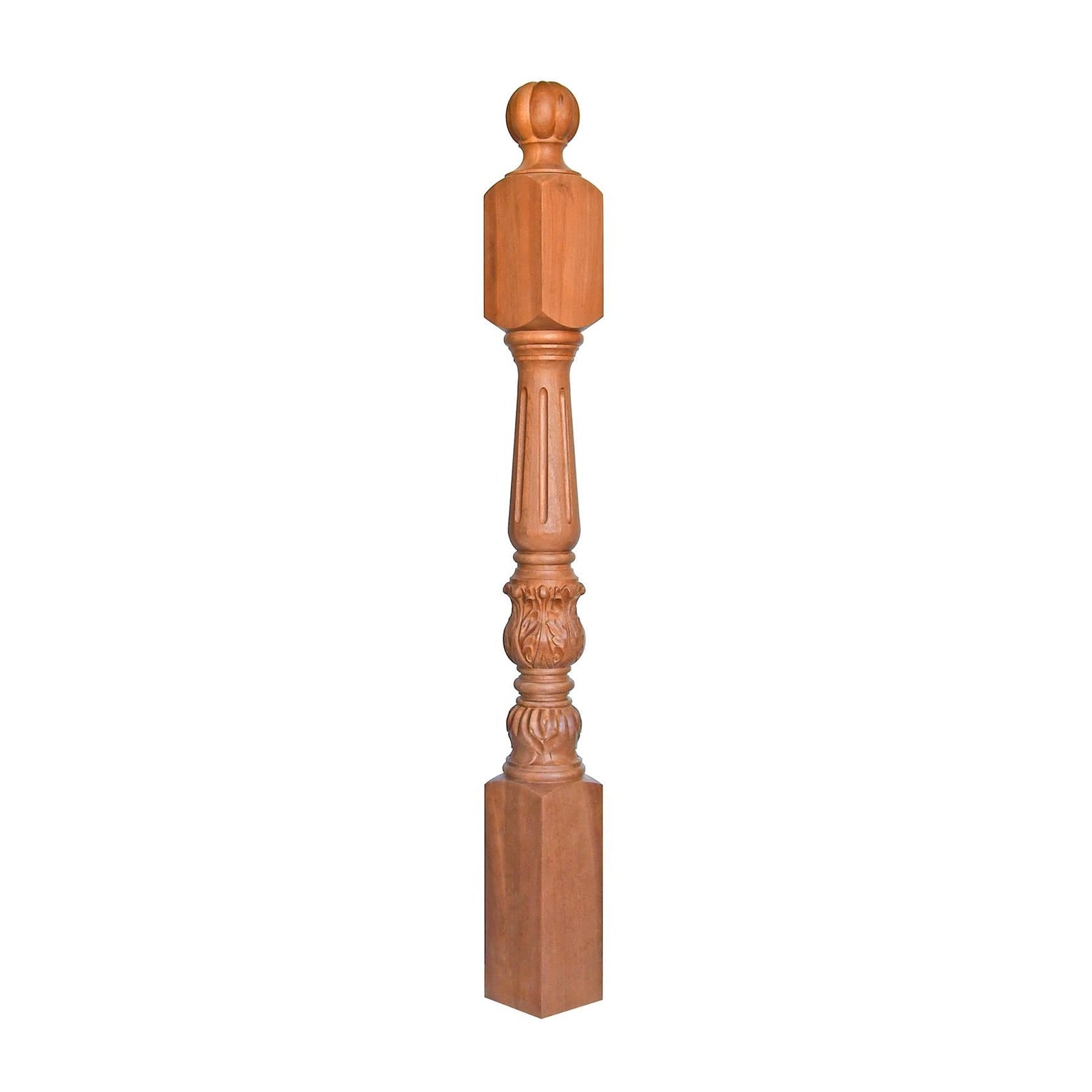 NWL-02 Solid Acanthus Carved Fluted Stair Newel Post, 5"x5"x48-1/8", Unfinished, Single