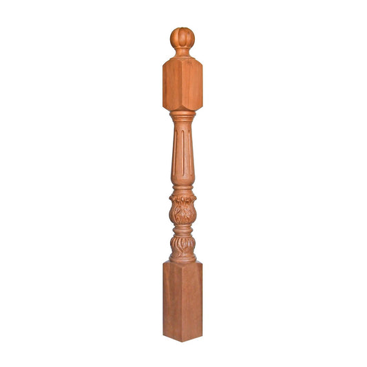 NWL-02 Solid Acanthus Carved Fluted Stair Newel Post, 5"x5"x48-1/8", Unfinished, Single