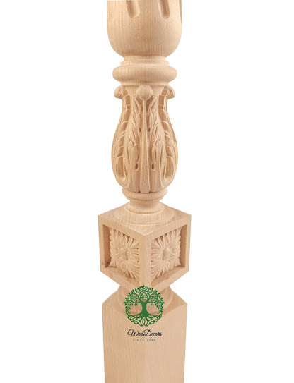 Set of 4 Solid Carved Spiral Flutes and Acanthus Carved Stair Balusters, Spindles, 2-1/4"x2-1/4"x36"H