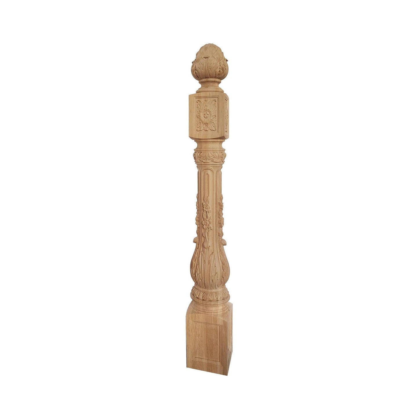 NWL-07 Large Floral Vine Carved Newel Post, 6-1/2"x6-1/2"x50-1/4"H, Unfinished, Single