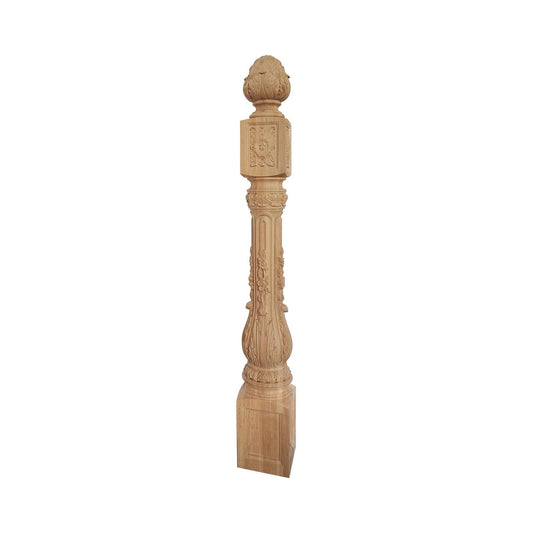 NWL-07 Large Floral Vine Carved Newel Post, 6-1/2"x6-1/2"x50-1/4"H, Unfinished, Single