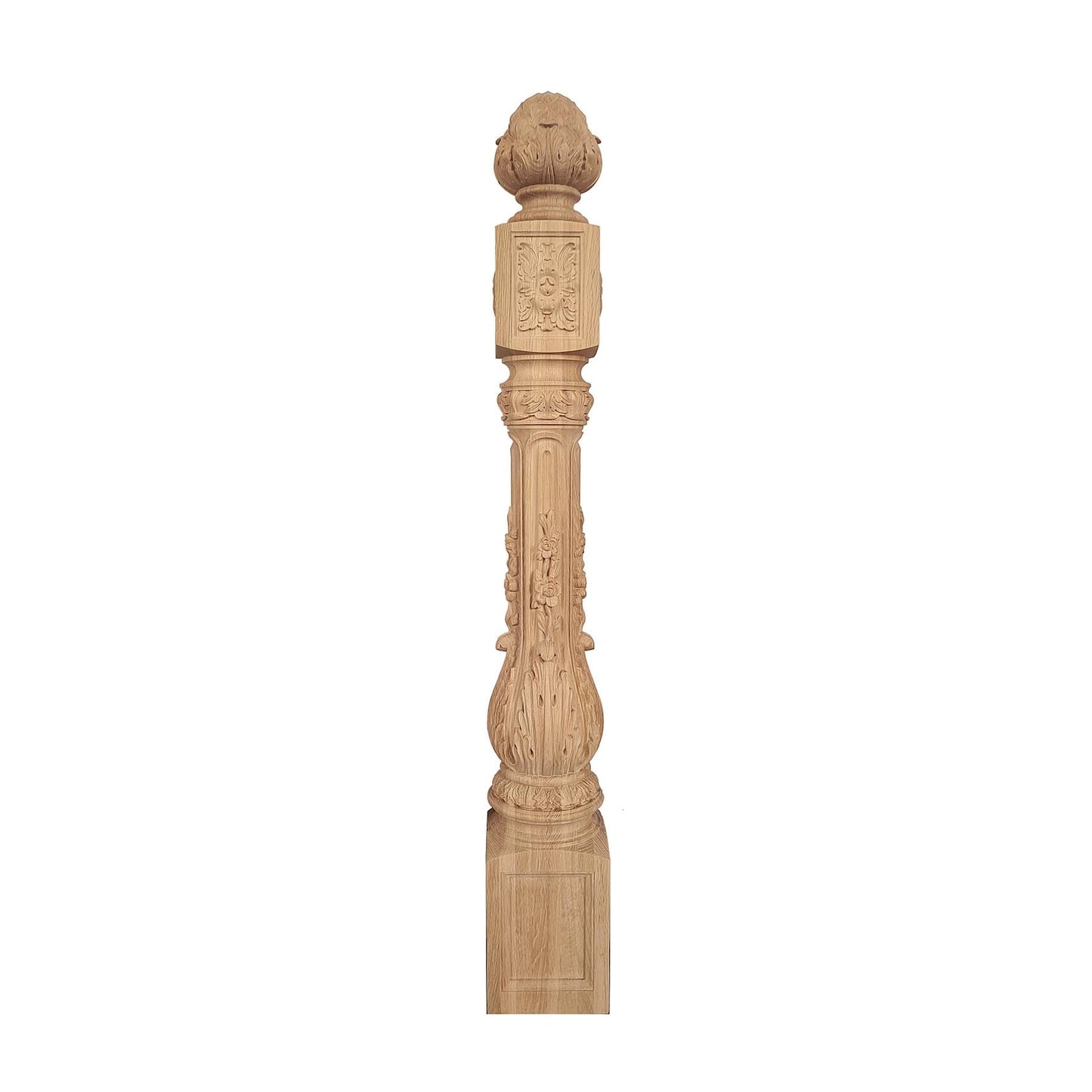 NWL-07 Large Floral Vine Carved Newel Post, 6-1/2"x6-1/2"x50-1/4"H, Unfinished, Single