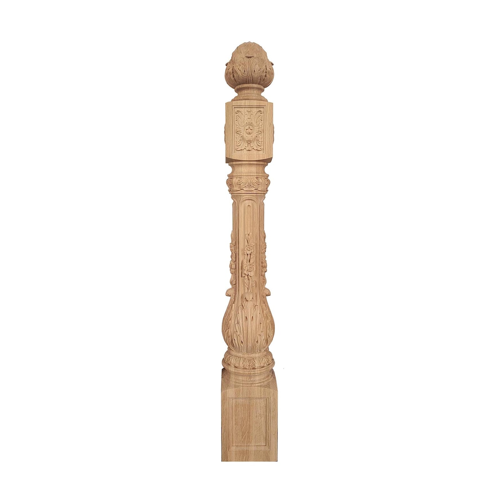 NWL-07 Large Floral Vine Carved Newel Post, 6-1/2"x6-1/2"x50-1/4"H, Unfinished, Single