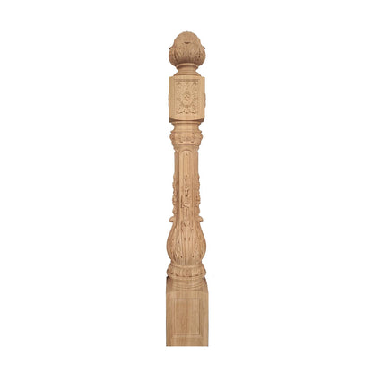 NWL-07 Large Floral Vine Carved Newel Post, 6-1/2"x6-1/2"x50-1/4"H, Unfinished, Single