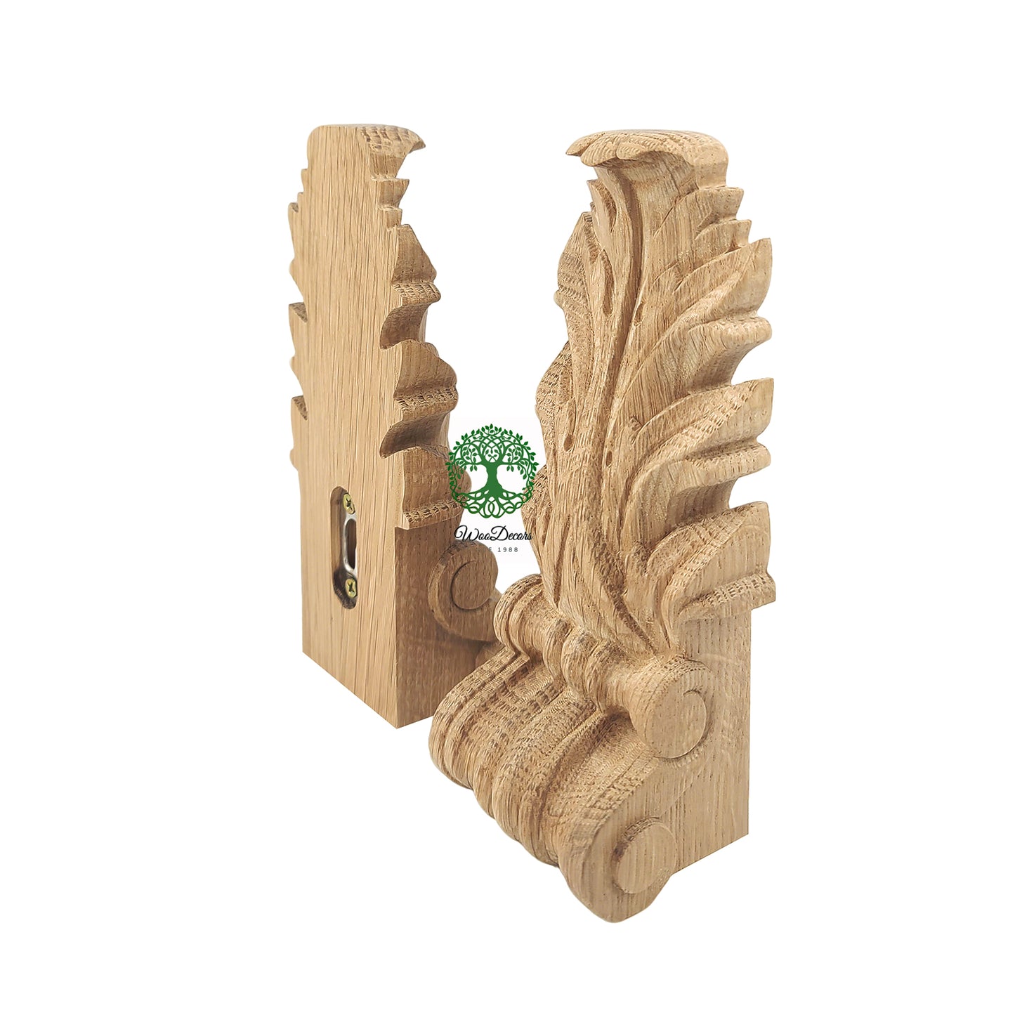 PAIR of Scroll Leaf Carved 10" & 12"High Connection Wood Corbels
