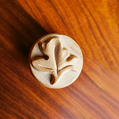 PAIR of Oak Leaf Carved Wood Knobs, Door Knobs, Drawer Pulls